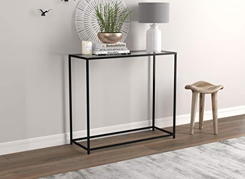 Safdie & Co. - Metal Console Table with Glass, Black Console Tables for Entryway, Use As Doorway Table, Narrow Bar Table, or Accent Furniture for Decorating Foyer, 12 x 28 x 31 Inches Safdie
