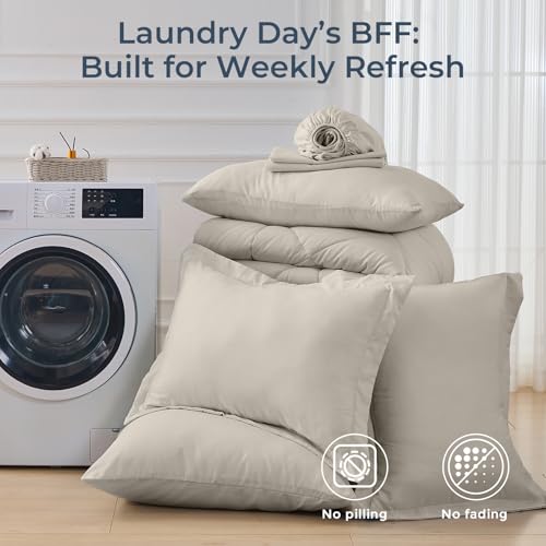 HEVUMYI Linen Full Comforter Set - 7-Piece All Season Bed in a Bag Full, Ultra Soft Bedding Set with Comforter, Flat Sheet, Fitted Sheet, Pillowcases, Pillow Shams HEVUMYI