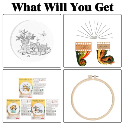 GLTAYLMY Dogs Embroidery Kit for Beginners with Pattern and Instructions,3 Pack Cross Stitch Kits,1 Plastic Embroidery Hoops,Threads and Needles,Needlepoint Kit for Adults