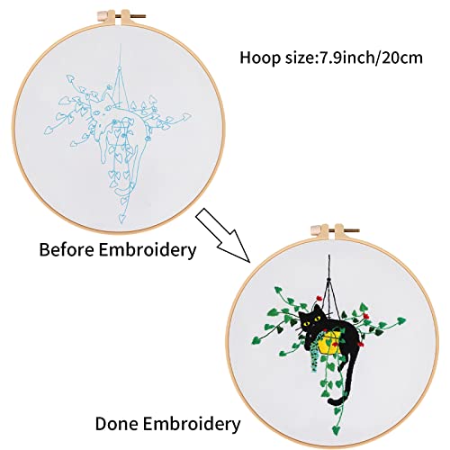 Louise Maelys Embroidery kit for Beginners,Cat Stamped Pattern Cross Stitch Kits for Adult Including Cloth,Hoop,Color Threads,Needles and Instruction
