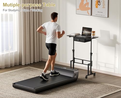 Adjustable Height Standing Desk With Drawer, Rolling Sit Stand Up Desk With Wheels, Small Sit To Stand Computer Desk, Adjustable Desktop Height, On Wheels, Black, For Walking Pad Laptop Treadmill Cidaziya