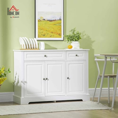 HOMCOM Sideboard Buffet Cabinet, Modern Buffet Cabinet with Storage and 2 Drawers, Coffee Bar Station with Adjustable Shelves for Kitchen, Entryway, White HOMCOM