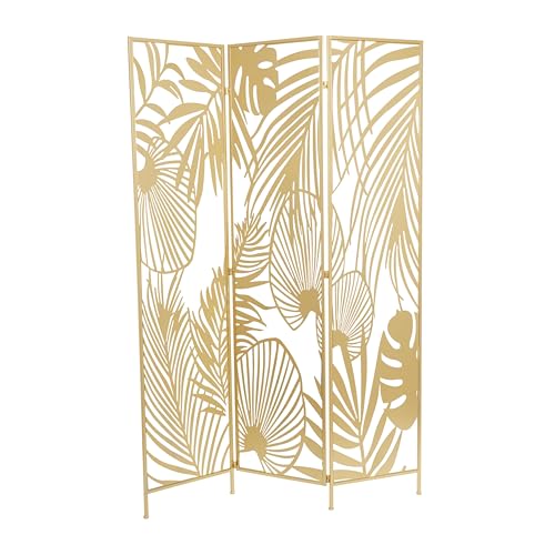 Deco 79 Metal Partition Screen - Foldable Room Divider with Palm Leaf Cutout, 3 Panel Privacy Screen, 48" x 1" x 71", Gold Deco 79