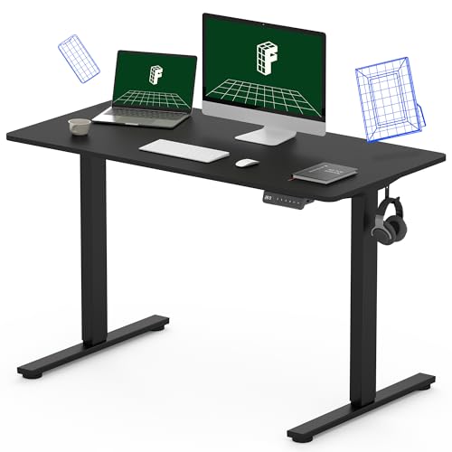 FLEXISPOT EN2 Standing Desk Height Adjustable Desk 48x24'' Whole-Piece Desktop Electric Sit Stand Up Desk with Desk Clamp Power Strip, Cable Management (Black Frame + 48" Black Table Top) FLEXISPOT