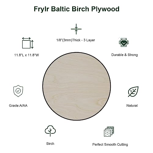 Baltic Birch Plywood Sheets Box of 45 - Laser Engraving Cutting, Scroll Saw Nature Veneer Color, Stronger Than Basswood, A/A Grade,12 x 12 x 1/8”, 3mm Thickness Perfect for Wood Burning Frylr