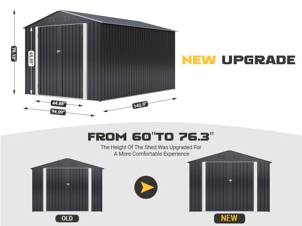 Polar Aurora 8 x 12 FT Outdoor Storage Shed, Metal Garden Shed with Updated Frame Structure, Tool Sheds for Backyard Garden Patio Lawn Black Polar Aurora