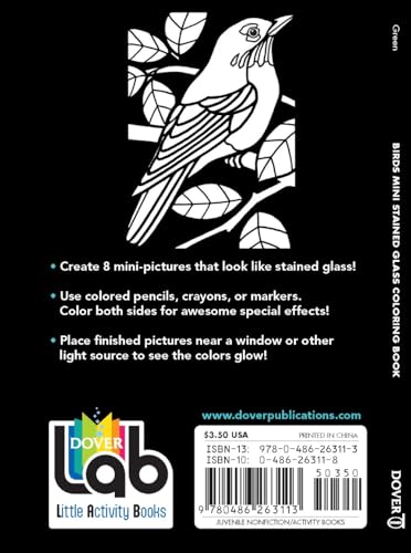 Birds Mini Stained Glass Coloring Book (Dover Little Activity Books: Animals) Dover Publications