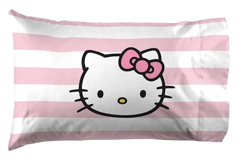 Jay Franco Sheet Set with Fitted, Flat Sheets & Pillow Cover - Ultra-Soft Bedding with Pillowcase for Room Decor, Multi - Hello Kitty, 3 Piece Twin Jay Franco