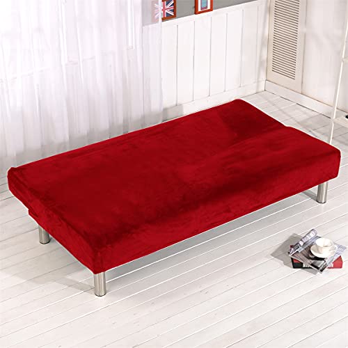 Thick Plush Futon Cover Stretch Armless Sofa Bed Slipcover Soft Couch Sofa Cover Futon Slipcover (Red) Sokamore