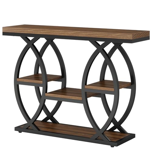 Tribesigns 39.4" Console Table, Industrial 4-Tier Sofa Table Entryway Table with Storage Shelves, Narrow Wood Accent Tables with Metal Frame for Small Spaces, Hallway, Foyer, Rustic Brown Tribesigns