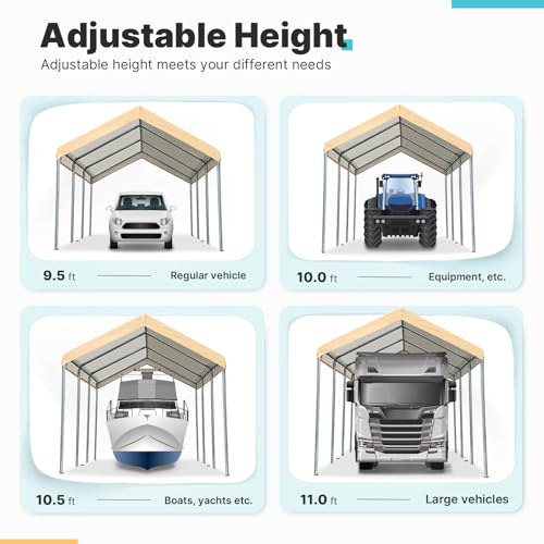ADVANCE OUTDOOR 10x20 ft Heavy Duty Carport Potable Car Canopy Garage Party Tent Boat Shelter, Adjustable Height from 9.5 ft to 11 ft, Beige ADVANCE OUTDOOR
