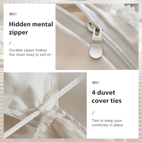 WARMDERN Boho Duvet Cover Set King Size,Khaki Striped Duvet Cover Microfiber Bedding Set,3PCS Ultra Soft Breathable Lightweight Tuft Texture Pattern Duvet Covers with Zipper Closure(Khaki,King) WARMDERN