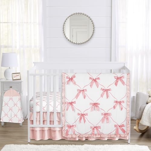 Sweet Jojo Designs 4-Piece Baby Crib Bedding Set (Pink Bows) for Girls, Infants/Nursery incl. Blanket, Fitted Sheet, Skirt, Diaper Stacker (Ruffles, Bow, Ballet Dancer, Ballerina Princess Collection) Sweet Jojo Designs