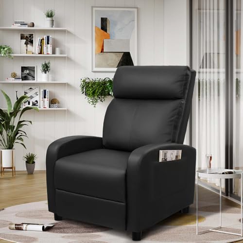 Devoko Massage Recliner Chair Home Theater Seating Pu Leather Modern Living Room Chair Furniture with Padded Cushion Reclining Sofa Chairs (Black)