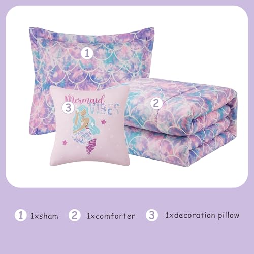 Kaleido Space Twin Comforter Set for Girls- 3 Pieces Glow in The Dark Mermaid Twin XL Bedding Set with 1 Comforter, 1 Decor Pillow & 1 Pillow Shams Kaleido Space