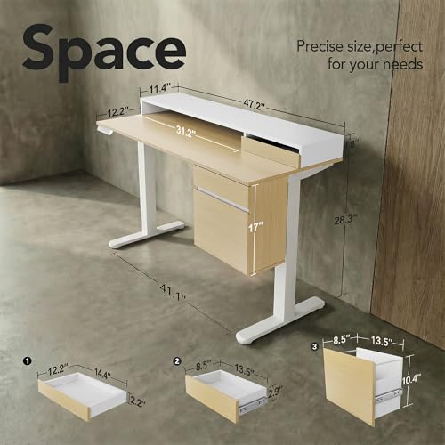 ErGear Electric 47 inch Standing Desk with Drawers and File Cabinet, Adjustable Stand up Desk with Storage, Ergonomic Sit Stand up Table Compatible Monitor Stand, Light Walnut ErGear