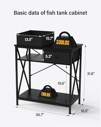 FILKO Aquarium Stand 20-29 Gallon, Metal Gallon Fish Tank Stands with Accessories Storage, Turtle/Reptile Terrariums Table,Breeder Tank Stand,Easy to Assemble(Tank not Included) (Black, 29 Gallon) FILKO