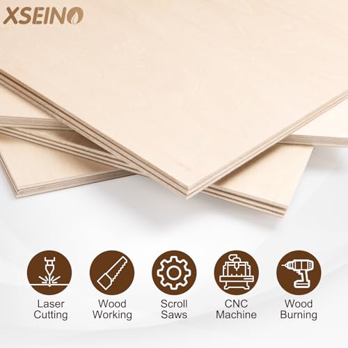 60 Pack Basswood Sheets for Laser Cutting, 12 x 12 x 1/8 Inch, Unfinished Squares Wood Sheets for Crafts - Smooth Surface Plywood for Wood Burning, Engraving, Architectural Models, Painting & Staining XSEINO