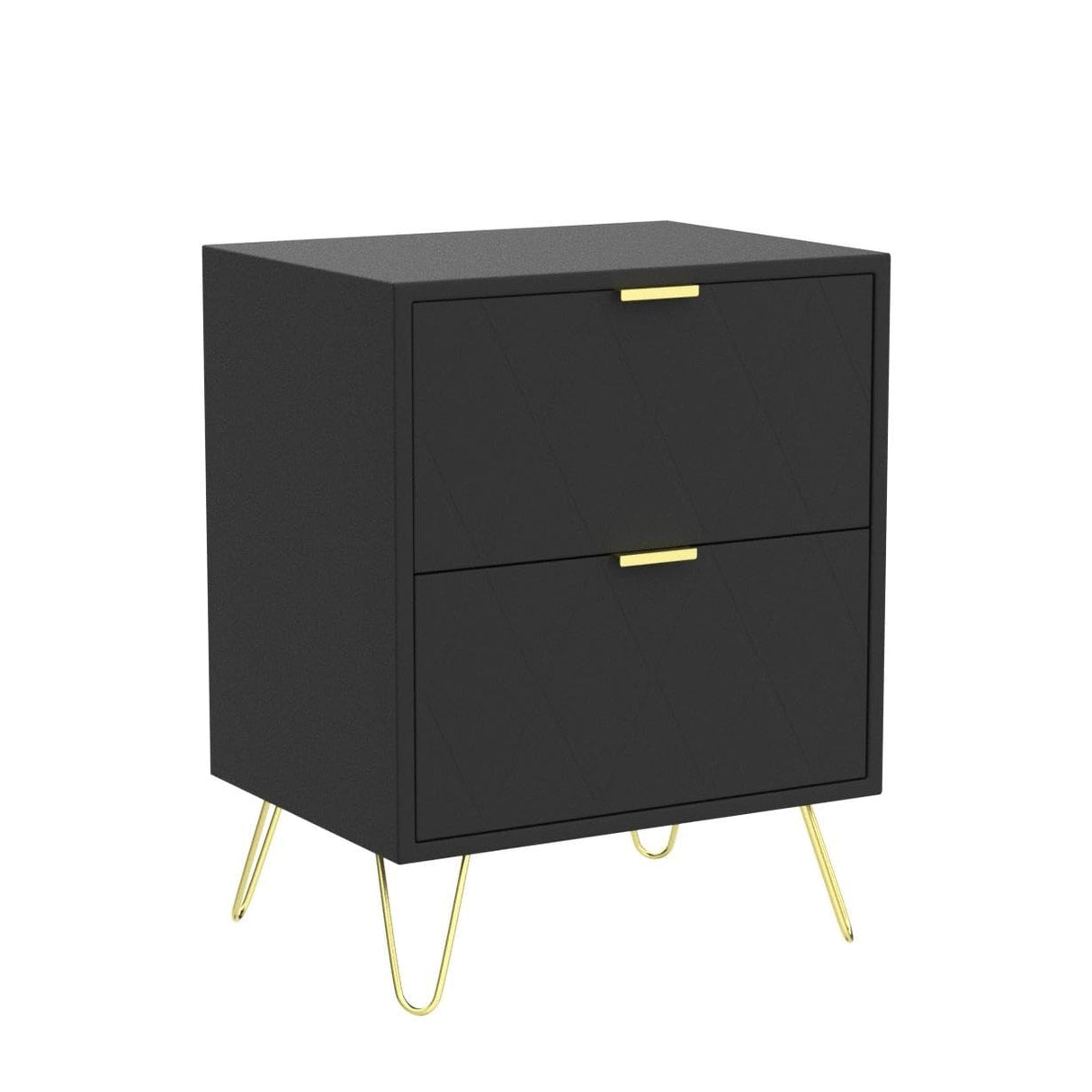 Anbuy Black Nightstand Set of 2 with Gold Handle, Bedside Table with 2 Drawers, Night Stands Set of 2 Gold Legs for Bedroom Living Room Anbuy