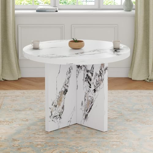 Merax Round Dining Table for 4-6, 42 Inch Modern Kitchen Small Dinner MDF for Cafe Restaurant Wine Bar Home Office Conference, White Merax