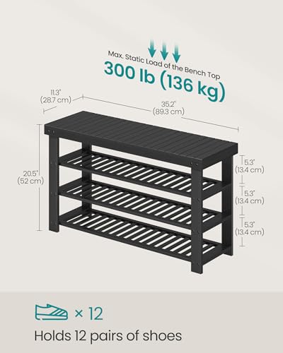 SONGMICS Shoe Rack Bench, 4 Tier Bamboo Shoe Storage Organizer, Entryway Bench, for Living Room, Bathroom, Bedroom, 11.3 x 35.2 x 20.5 Inches, Ink Black ULBS390BH01 SONGMICS