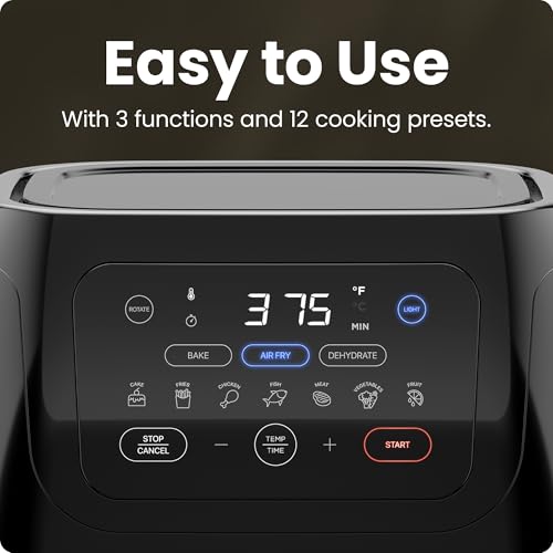 CHEFMAN Multifunctional Digital Air Fryer+ Rotisserie, Dehydrator, Convection Oven, 17 Touch Screen Presets Fry, Roast, Dehydrate, Bake, XL 10L Family Size, Auto Shutoff, Large Easy-View Window, Black Chefman