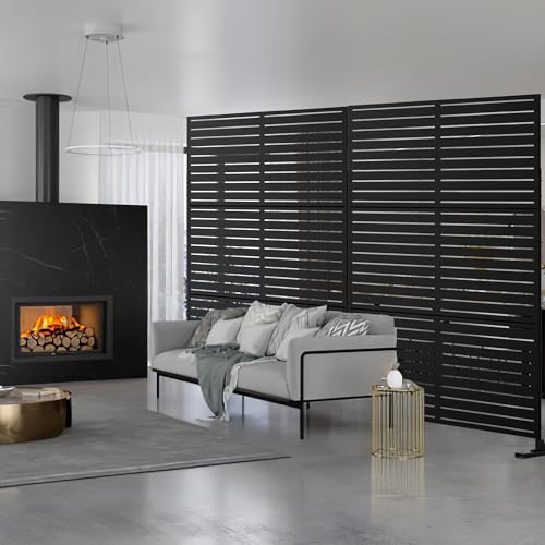 Metal Privacy Screen Outdoor 72" H×47" W,Freestanding Decorative Privacy Screen for Balcony Yard&Garden,Privacy Fence-Black&Louvered YESUNEED