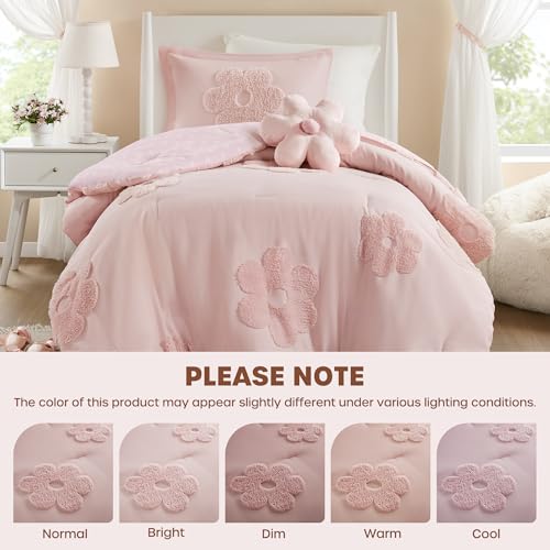 Intelligent Design Kids Twin Comforter Set for Girls, Tufted Chenille Floral Comforter Set Twin, Lightweight Polka Dot Comforter Reversible Bed Set, Sham, Pillow, Gracie, Twin Pink 3 Piece Intelligent Design