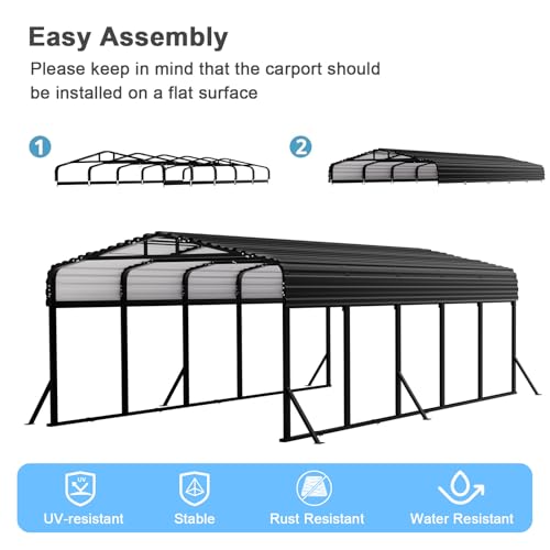 SYLVIERA 12x25FT Heavy Duty Metal Carport Canopy - Reinforced Galvanized Steel Frame, All-Weather Protection, Easy Assembly Car Port Shelter for Vehicles, Boats & Tractors Sylviera