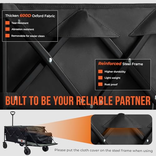 OVERMONT Collapsible Foldable Wagon Cart - 220lbs Extended Heavy Duty Folding Utility Wagons with Wheels - 100L Lightweight Garden Grocery Cart for Shopping, Grocery,Sports,Garden Overmont