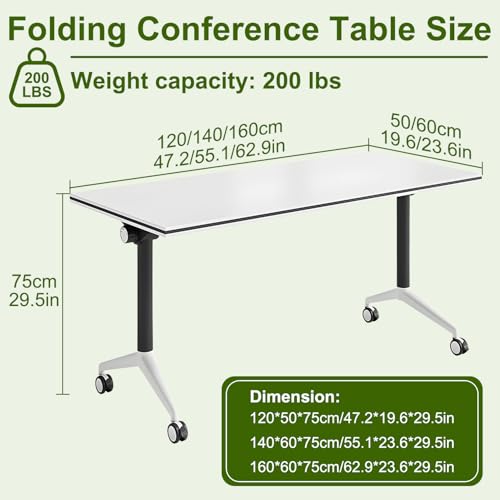 MOFGOE Conference Room Table, Foldable Training Table with Wheels, Large Mobile Seminar Desk, for Office Classroom Meeting, Modular Spliced & Combined,1pack,47x20x30 Inch MOFGOE