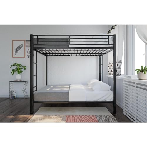 DHP Full Over Full Metal Bunk Bed, Black, Space-Saving Kids Furniture, Sturdy Frame, Guard Rails, Integrated Ladder DHP