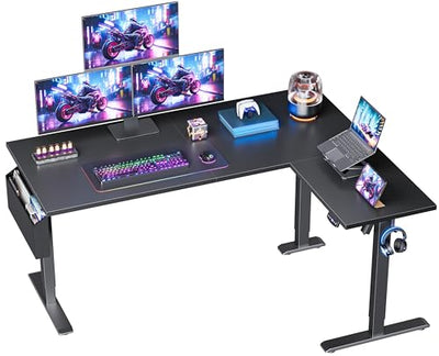 Korfile L Shaped Electric Standing Desk,63 Inch Adjustable Height Sit to Stand Corner Desk with Memory Presets, Reversible Computer Table for Home Office, Work and Study, Black