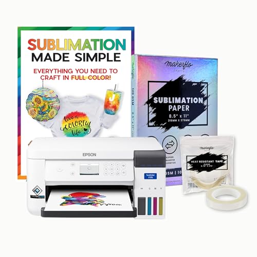 makerflo x JenniferMaker Epson F170 Sublimation Printer Bundle – SureColor F170 with Sublimation Made Simple eBook, Creative Fabrica Designs, Sublimation Paper, Wide & Skinny Heat Tape