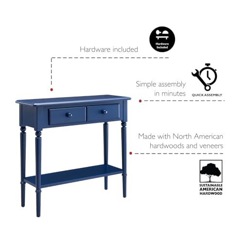 Leick Home Coastal Console Table, Solid Wood, 2 Storage Drawers, Bottom Display Shelf, Narrow Depth, Easy-Assembly, for Living Room/Hallway, Navy Blue, 30.0 in. W x 11.0 in. D x 28.0 in. H, 20027-NV Leick Home