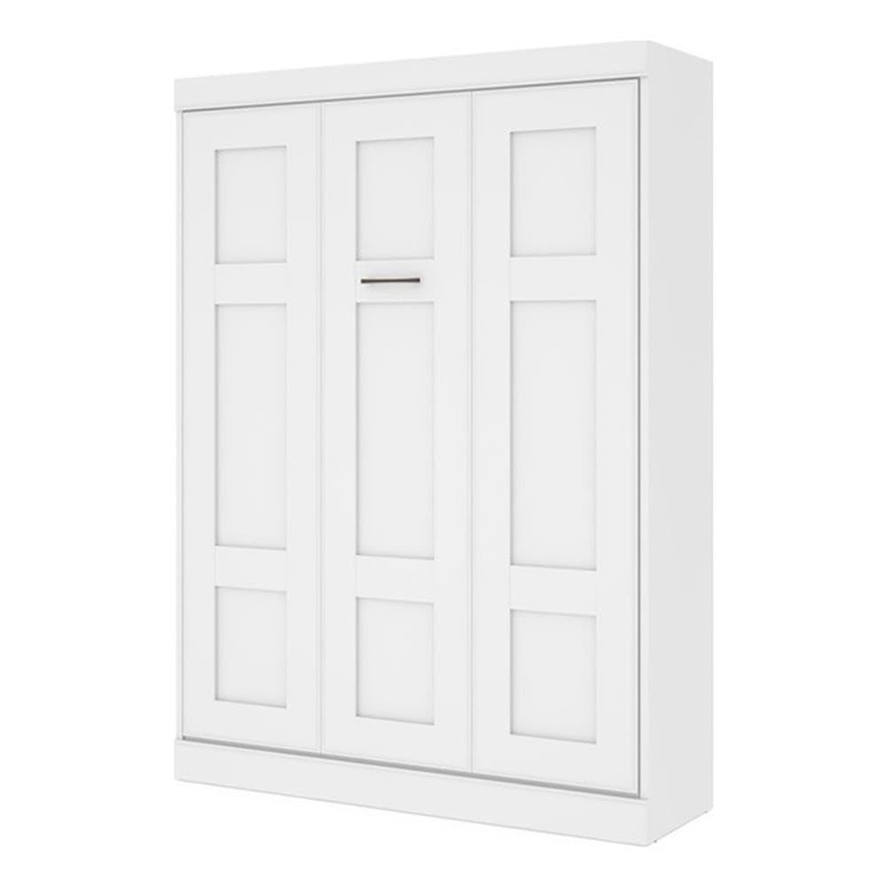 Pemberly Row Queen Size Wall Bed with Wooden Slats in Wood, in White, No Box Spring Needed, Easy Assembly Pemberly Row