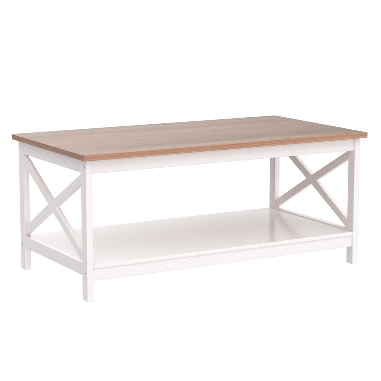 PHI VILLA Farmhouse Coffee Table for Living Room, White Coffee Tables with Storage Rustic Style Modern PHI VILLA