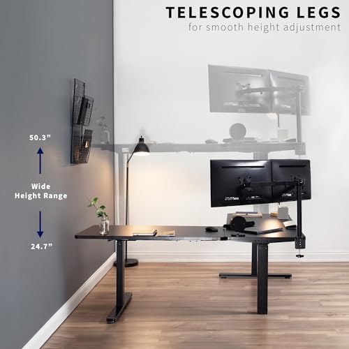 VIVO Electric Height Adjustable 83 x 60 inch Corner Stand Up Desk, 2 Light Wood Solid Table Tops, Black Frame, Memory Controller, L-Shaped Workstation, 3E Series, DESK-KIT-3E8BC VIVO
