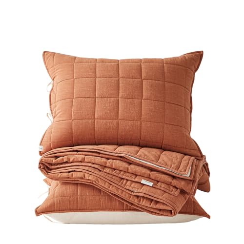 softpage Cotton Quilt Bed Spreads, 3-Pieces Bedding Set with Coverlet Light Weight Quilt Blanket with 2 Pillow Shams (Burnt Orange, Queen) softpage