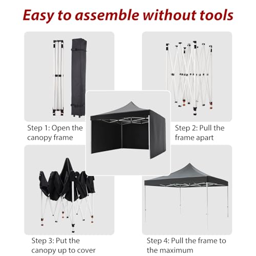 GarveeLife Commercial Canopy Tent 10*10ft,Instant Gazebo Tent, Outdoor Portable Shelter With 3 Sidewalls, Windows, Wheeled Bag,Stakes and Ropes,Pop Up Canopy Tent for Outdoor/Parties and Events-black GarveeLife