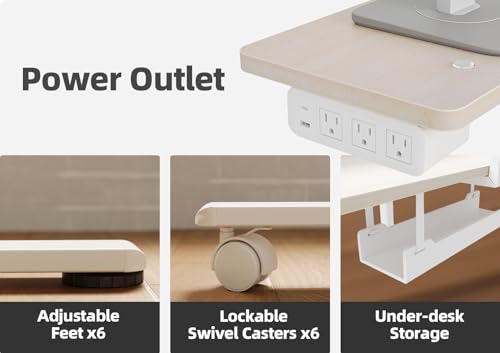 Claiks 63" L Shaped Standing Desk with Drawers and LED Lights, Height Adjustable Electric Corner Standing Desk with Monitor Stand & Power Outlet, 4 Memory Preset, Nature Claiks