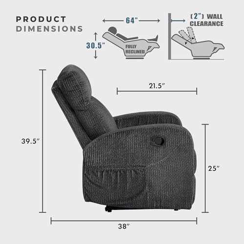 Lexicon Manual Recliner Chair, Textured Microfiber Reclining Chair, Wall Hugger, Track Arms, Magazine Pockets, Manual Recliner for Living Room/Office/Apartment, Easy Assembly, Dark Gray