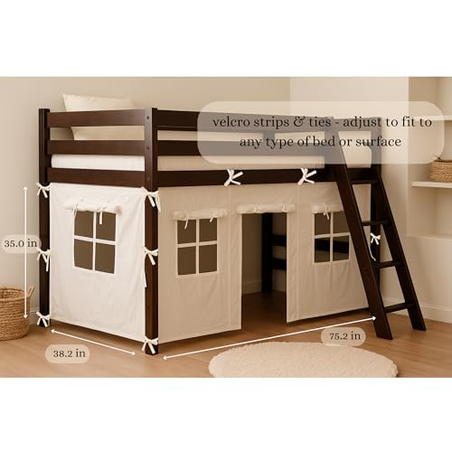 Wonder Nook Bunk Bed Curtains, Adjustable 2 Panels, Bottom Bunk Bed Privacy Set, Cotton Play Tent Curtain with Velcro & Tie Attachments – Multipurpose Kids Fort Play Space for Loft Beds, Tables Cosmos & Poppy