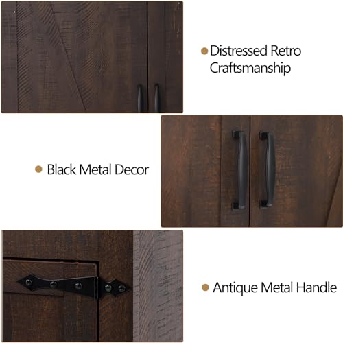 Tall Farmhouse Kitchen Pantry Cabinet with Adjustable Shelves and Barn Doors - Hlivelood 71" Brown Storage Solution Hlivelood