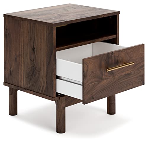 Signature Design by Ashley Calverson Modern 1 Drawer Nightstand with Open Cubby, 21.18" Tall, Dark Brown Signature Design by Ashley