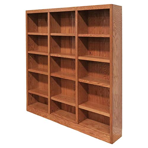 BOWERY HILL 72" Classic Triple Wide Wood Bookcase with 12 Adjustable and 3 Fixed Shelves in Dry Oak Finish BOWERY HILL