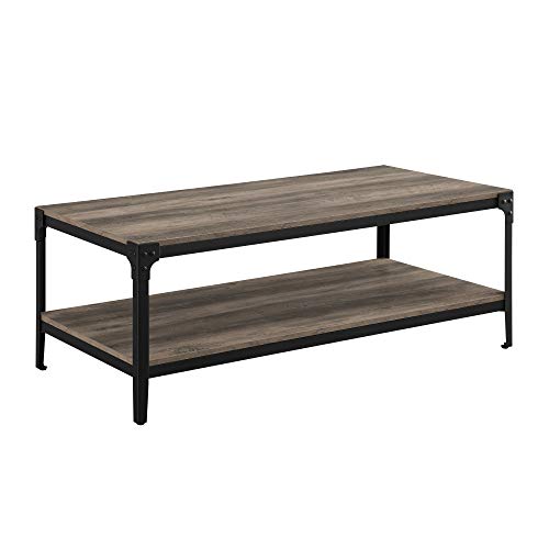 Walker Edison Declan Urban Industrial Angle Iron and Wood Coffee Table, 46 inch, Grey Wash Walker Edison