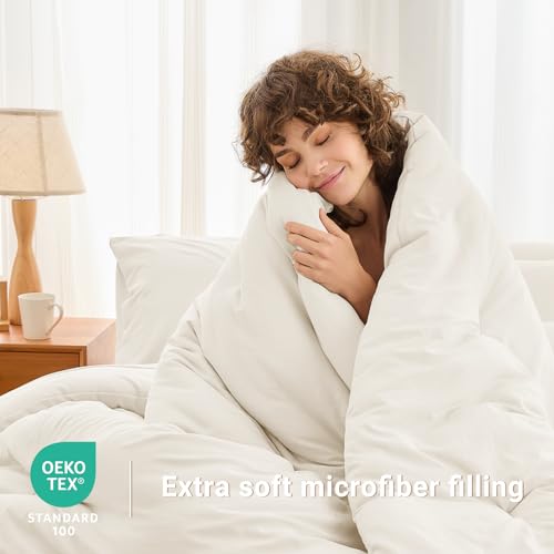 MUXHOMO 7 Pieces Full Comforter Set, Soft Bed in a Bag Full Size, All Season Bedding Set with Comforter, Flat Sheet, Fitted Sheet, Pillowcases & Shams, Ivory MUXHOMO