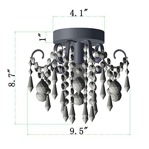 Q&S Small Crystal Ceiling Light Fixture Flush Mount,Black Ceiling Lights Modern Chandelier,Bedroom Hallway Closet Light Fixture Ceiling,Dia9.5 1 Light. Q&S