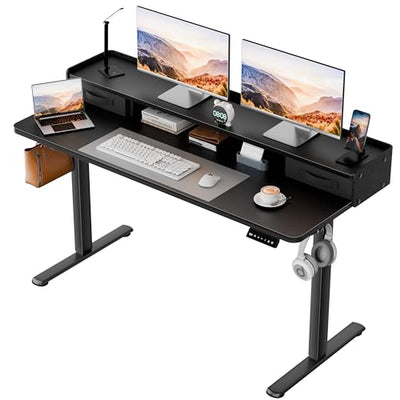 Homall Electric Standing Desk with 2 Drawers, Adjustable Height Computer Desk with Monitor Shelf Sit Stand Table with Splice Board Quick Install for Home Office (Black, 48 Inch)